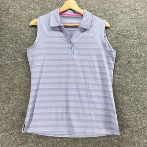 Tommy Armour Polo Shirt Women M Medium Blue Striped Collared Sleeveless Casual